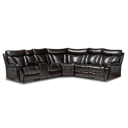 BAXTON STUDIO Lewis Brown Faux Leather Upholstered 6-Piece Reclining Sectional Sofa 163-10468